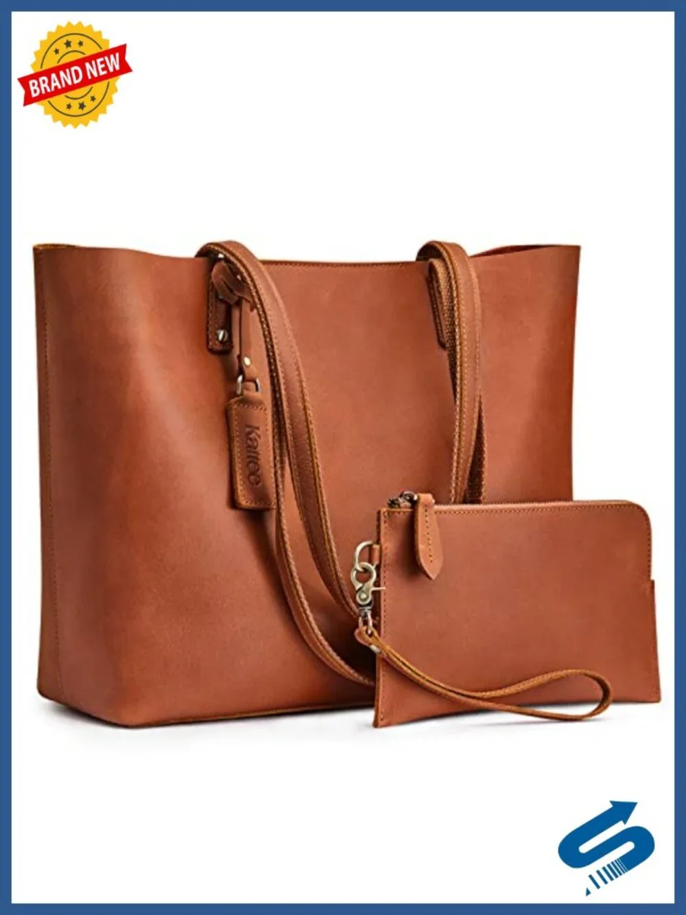 Top Grain Crazy Horse Leather 3-Piece Tote Set with Shoulder Bag, Pouch, and